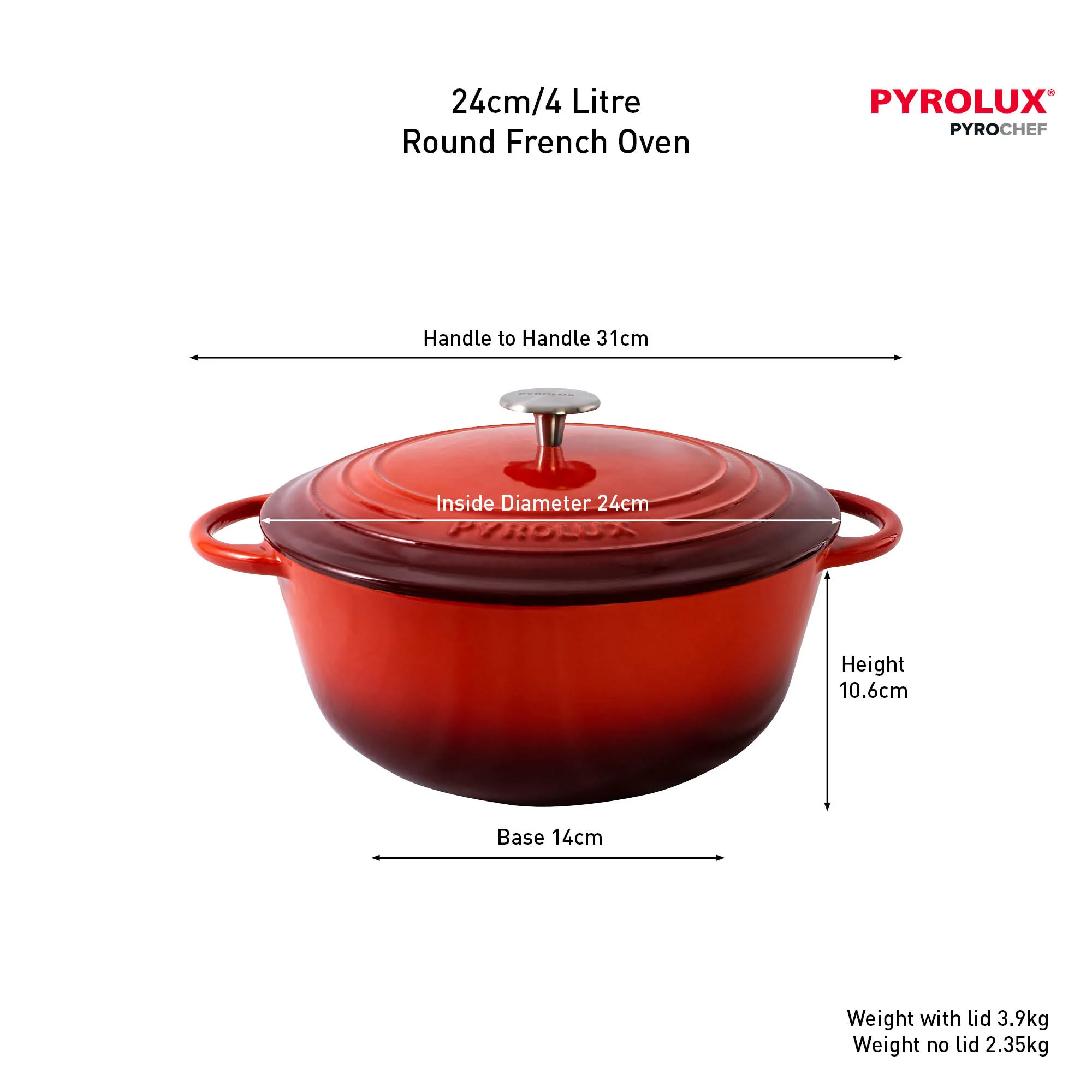 PYROCHEF Round French Oven Chilli Red - Image 3
